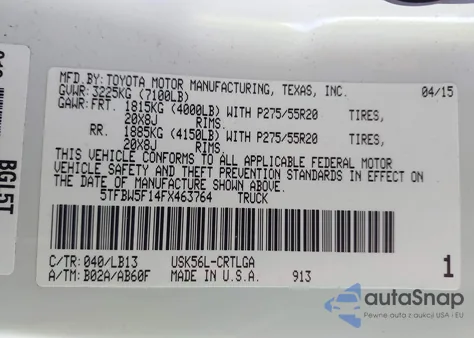 2015 Toyota Tundra Limited 5.7L V8 from USA, damaged, VIN 5TFBW5F14FX463764